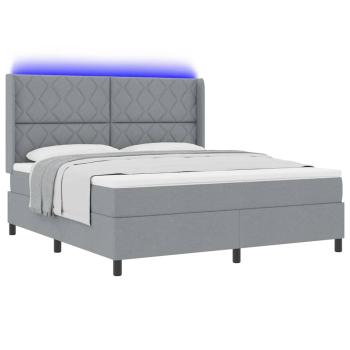 LED Boxspringbett mit Kopfteil Hellgrau 180 x 200 cm Stoff