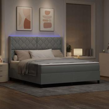LED Boxspringbett mit Kopfteil Hellgrau 180 x 200 cm Stoff