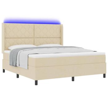 LED Boxspringbett mit Kopfteil Creme 180 x 200 cm Stoff