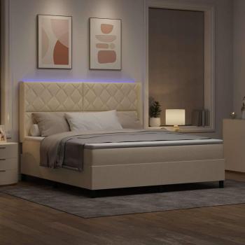LED Boxspringbett mit Kopfteil Creme 180 x 200 cm Stoff