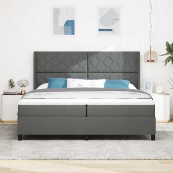 LED Boxspringbett mit Kopfteil Dunkelgrau 200 x 200 cm Stoff