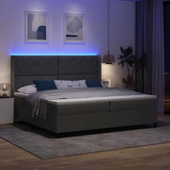 LED Boxspringbett mit Kopfteil Dunkelgrau 200 x 200 cm Stoff