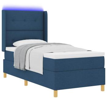 Boxspringbett mit LED-Lichtleisten Blau 90 x 190 cm Stoff
