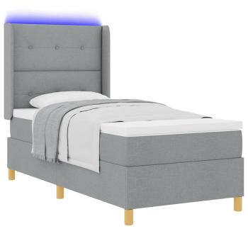 Boxspringbett mit LED-Lichtleisten Hellgrau 100 x 200 cm Stoff