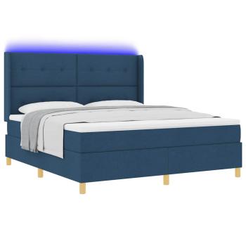 Boxspringbett mit LED-Lichtleisten Blau 180 x 200 cm Stoff