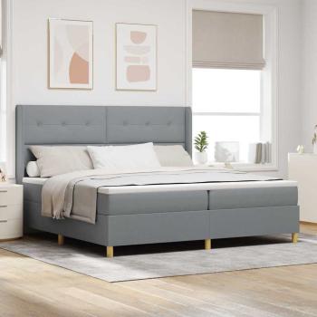 ARDEBO.de - Boxspringbett mit LED-Lichtleisten Hellgrau 200 x 200 cm Stoff