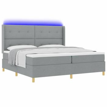 Boxspringbett mit LED-Lichtleisten Hellgrau 200 x 200 cm Stoff