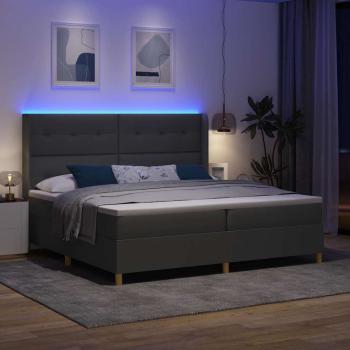 Boxspringbett mit LED-Lichtleisten Grau 200 x 200 cm Stoff