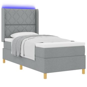 Boxspringbett mit LED-Lichtleisten Hellgrau 90 x 190 cm Stoff