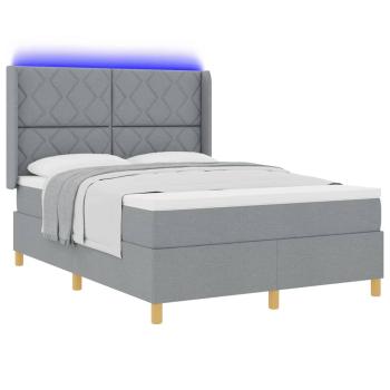 Boxspringbett mit LED-Lichtleisten Hellgrau 140 x 190 cm Stoff