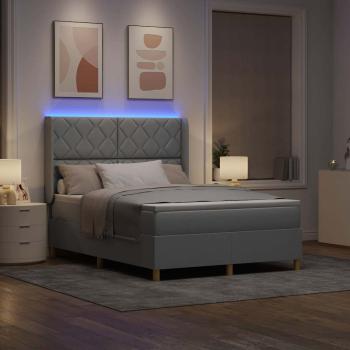 Boxspringbett mit LED-Lichtleisten Hellgrau 140 x 190 cm Stoff