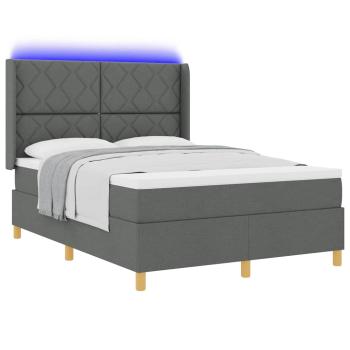 Boxspringbett mit LED-Lichtleisten Grau 160 x 200 cm Stoff