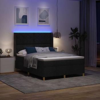 Boxspringbett mit LED-Lichtleisten Schwarz 160 x 200 cm Stoff