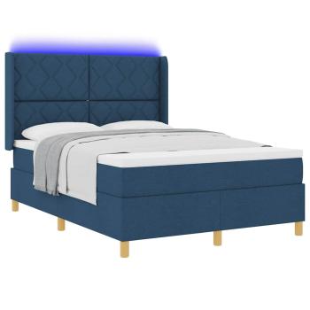 Boxspringbett mit LED-Lichtleisten Blau 160 x 200 cm Stoff