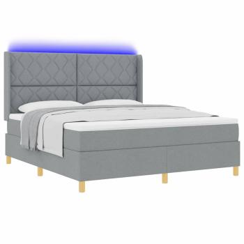Boxspringbett mit LED-Lichtleisten Hellgrau 180 x 200 cm Stoff