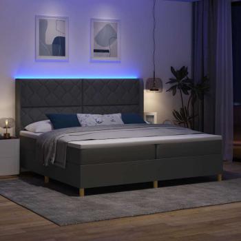 Boxspringbett mit LED-Lichtleisten Grau 200 x 200 cm Stoff
