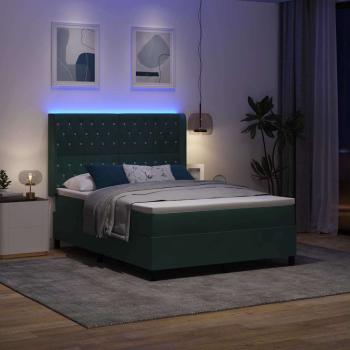 Boxspringbett mit LED-Lichtleisten Grün 140 x 190 cm Samt