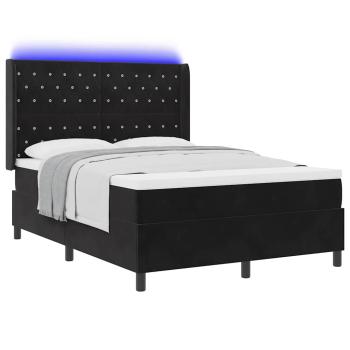 Boxspringbett mit LED-Lichtleisten Schwarz 140 x 200 cm Samt