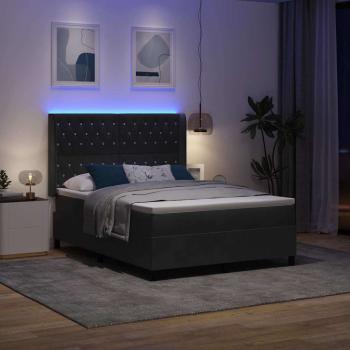 Boxspringbett mit LED-Lichtleisten Schwarz 140 x 200 cm Samt