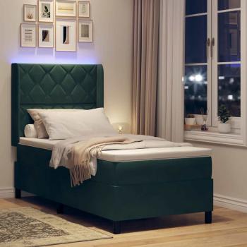 Boxspringbett mit LED-Lichtleisten Dunkelgrün 90 x 200 cm Samt