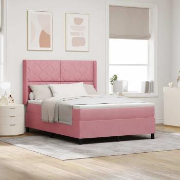 ARDEBO.de - Boxspringbett mit LED-Lichtleisten Rosa 140 x 190 cm Samt