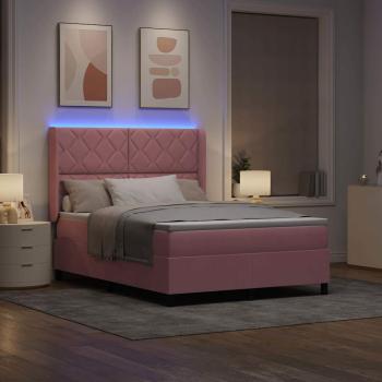Boxspringbett mit LED-Lichtleisten Rosa 140 x 190 cm Samt