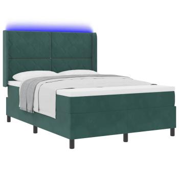 Boxspringbett mit LED-Lichtleisten Dunkelgrün 140 x 200 cm Samt