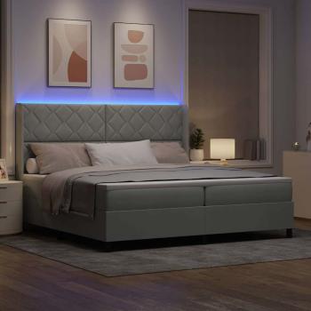 Boxspringbett mit LED-Lichtleisten Hellgrau 200 x 200 cm Samt