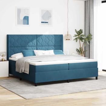 ARDEBO.de - Boxspringbett mit LED-Lichtleisten Blau 200 x 200 cm Samt