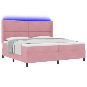 Boxspringbett mit LED-Lichtleisten Rosa 200 x 200 cm Samt