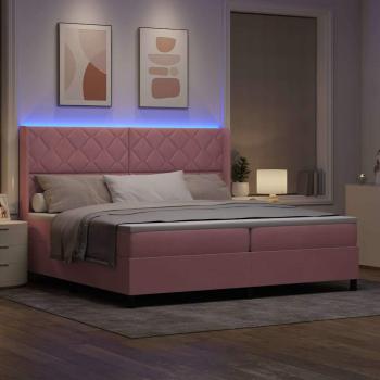 Boxspringbett mit LED-Lichtleisten Rosa 200 x 200 cm Samt