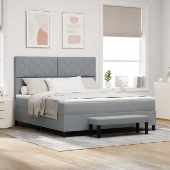 ARDEBO.de - Boxspringbett mit Kopfteil Hellgrau 180 x 200 cm Stoff