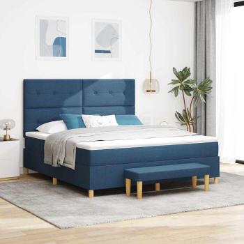 ARDEBO.de - Boxspringbett mit Kissen mit Kopfteil Blau 200 x 180 cm Stoff