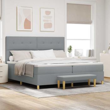 ARDEBO.de - Boxspringbett mit Kopfteil Hellgrau 200 x 200 cm Stoff