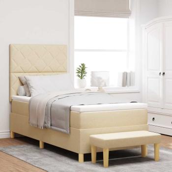 ARDEBO.de - Boxspringbett mit Kissen mit Kopfteil Creme 190 x 90 cm Stoff