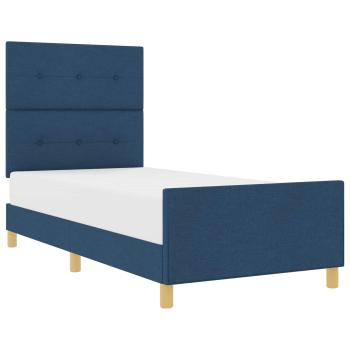 Bettgestell mit Kopfteil Blau 90 x 200 cm Stoff