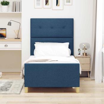 Bettgestell mit Kopfteil Blau 90 x 200 cm Stoff