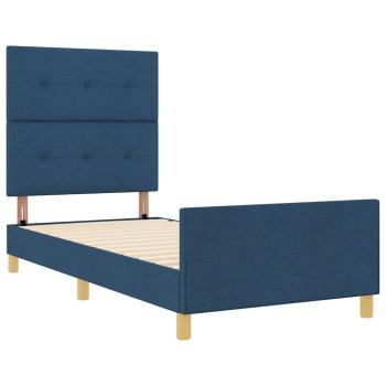 Bettgestell mit Kopfteil Blau 90 x 200 cm Stoff