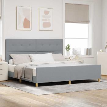 ARDEBO.de - Bettgestell mit Kopfteil Hellgrau 200 x 200 cm Stoff