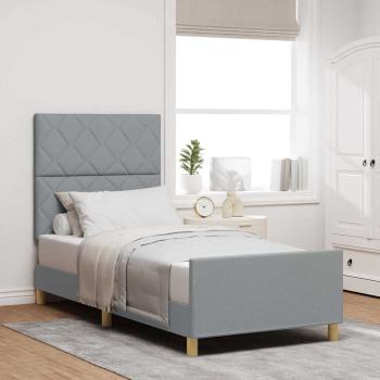 ARDEBO.de - Bettgestell mit Kopfteil Hellgrau 90 x 190 cm Stoff