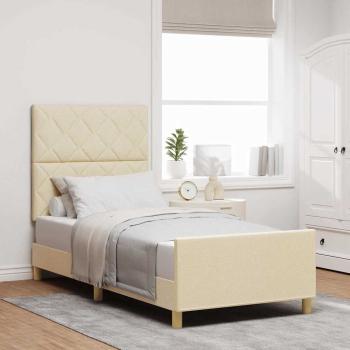 ARDEBO.de - Bettgestell mit Kopfteil Creme 90 x 200 cm Stoff