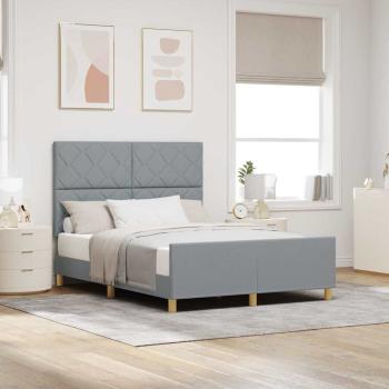 ARDEBO.de - Bettgestell mit Kopfteil Hellgrau 140 x 200 cm Stoff
