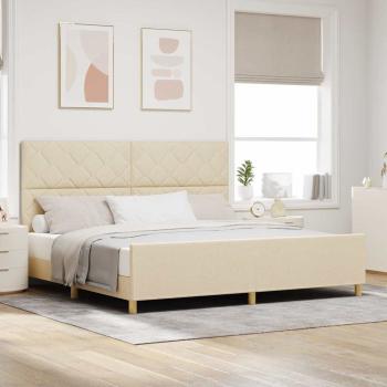 ARDEBO.de - Bettgestell mit Kopfteil Creme 200 x 200 cm Stoff