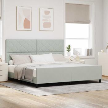 ARDEBO.de - Boxspringbett mit Kopfteil Hellgrau 200 x 200 cm Samt