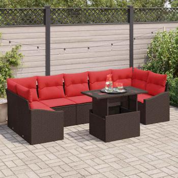 ARDEBO.de - Gartensofa-set 8 stk. Braun und Rot Poly-Rattan