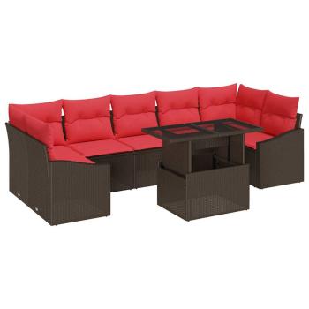 Gartensofa-set 8 stk. Braun und Rot Poly-Rattan
