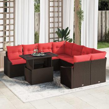 ARDEBO.de - Gartensofa-set 9 stk. Braun und Rot Poly-Rattan