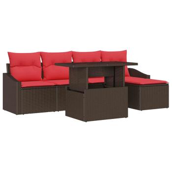 Gartensofa-set 6 stk. Braun und Rot Poly-Rattan