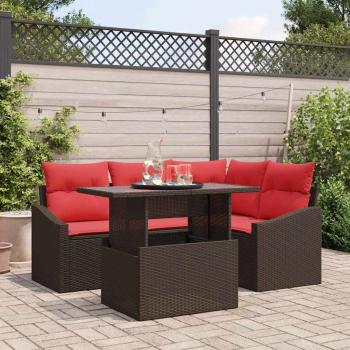 ARDEBO.de - Gartensofa-set 5 stk. Braun und Rot Poly-Rattan