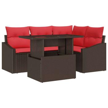Gartensofa-set 5 stk. Braun und Rot Poly-Rattan